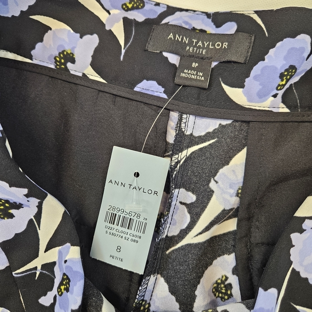 Ann Taylor Wide Leg Pants Size 8 Petite Floral Blue Orange NWT - Picture 4 of 9